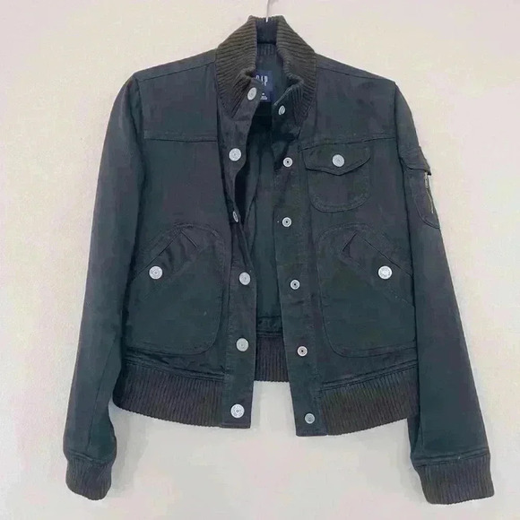 GAP- Black Bomber Denim Jacket Sz XS - Picture 1 of 8